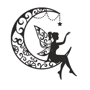 Fairy SVG, Fairy op de maan SVG, maan, lasercut-bestand, cricut, lasergesneden vector, GlowForge, SVG, CDR, DXF, PDF