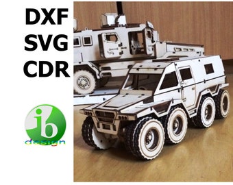 Armored car, lasercut file, 3D Puzzle, vector, laser cut vector, glowforge, svg, cdr, dxf
