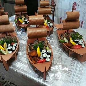 Sushi et navire de nourriture, fichier lasercut de bateau de sushi, puzzle 3D de navire de nourriture, vecteur cricut de navire, glowforge, svg, pdf, dxf, eps, ai