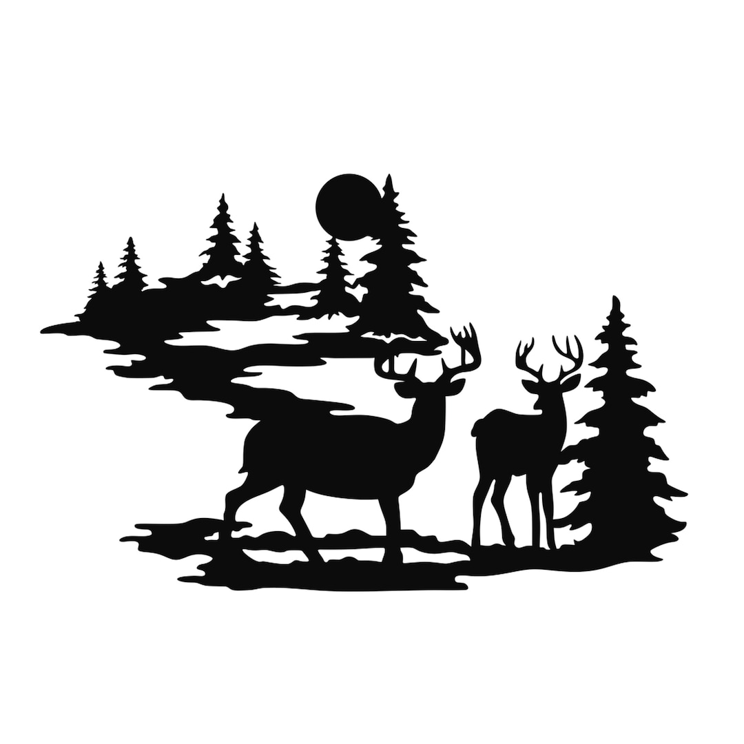 Deers Svg, Deers and Moon Svg, Deer Wall Panel, Deer Lasercut File ...