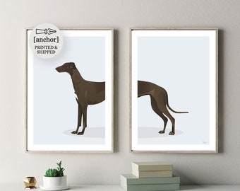 Chocolate Brown Greyhound Dog - Set of 2 Prints, Giclee Print