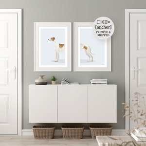 Tan & White Greyhound Dog - Set di 2 stampe, Giclee Print