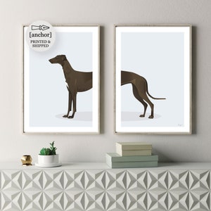 Chocolate Brown Greyhound Dog - Set of 2 Prints, Giclee Print