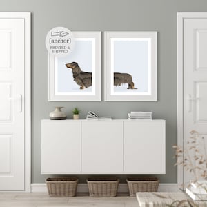 Cioccolato lungo capelli damici damimale - Set di 2 stampe, Wiener Sausage Dog, Giclee Print