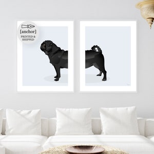 Black Pug Dog - Set di 2 stampe, Giclee Print