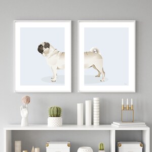 Fawn Pug Dog - Set di 2 stampe digitali, download digitale
