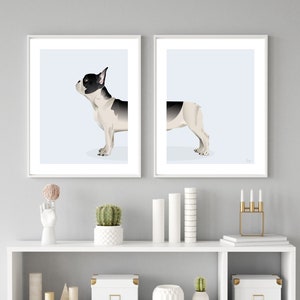 Bulldog francese in bianco e nero - Set di 2 stampe digitali, download digitale