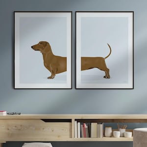 Red Brown Dachshund Dog - Set of 2 Prints, Wiener Sausage Dog, Giclee Print