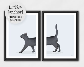 Russian Blue Cat - Set of 2 Prints, Giclee Print