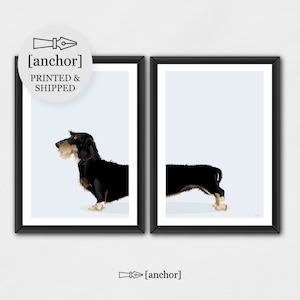 Perro salchicha de pelo duro negro - Juego de 2 impresiones, perro salchicha de Viena, impresión giclée