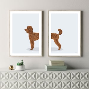 Red Brown Poodle Dog - Juego de 2 impresiones digitales, caniche de juguete, descarga digital