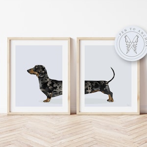 Silver Dapple Dachshund Dog - Set of 2 Prints, Wiener Sausage Dog, Giclee Print