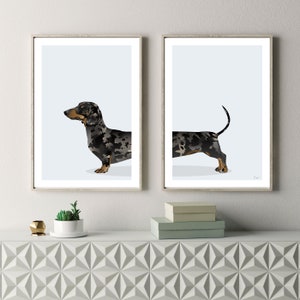 Silver Dapple Dachshund Dog - Set of 2 Digital Prints, Wiener Sausage Dog, Digital Download