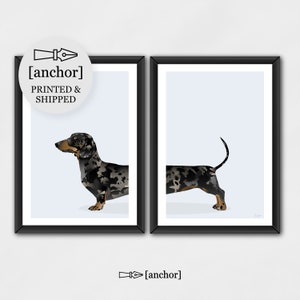 Silver Dapple Dachshund Dog - Set of 2 Prints, Wiener Sausage Dog, Giclee Print