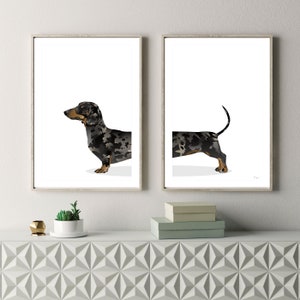 Silver Dapple Dachshund Dog White Background - Set of 2 Digital Prints, Wiener Sausage Dog, Digital Download