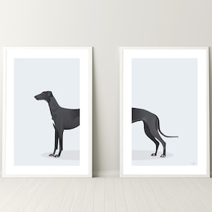 Blue Greyhound Dog - Set di 2 stampe digitali, download digitale