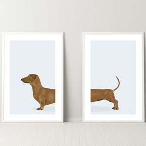 Red Brown Dachshund Dog - Set of 2 Digital Prints, Wiener Sausage Dog, Digital Download