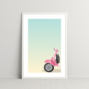 Pink Italian Vespa Digital Print, Digital Download