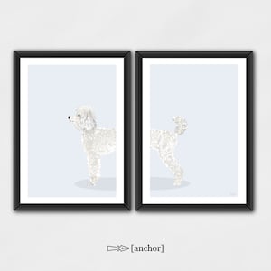 White Poodle Dog - Set di 2 stampe digitali, barboncino di giochi, download digitale