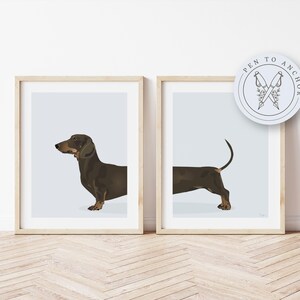 Chocolate Dachshund Dog - Set of 2 Prints, Wiener Sausage Dog, Giclee Print