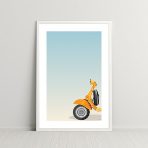 Tangerine Yellow Italian Vespa Digital Print, Digital Download
