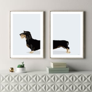 Black Wirehaired Dachshund Dog - Set of 2 Digital Prints, Wiener Sausage Dog, Digital Download