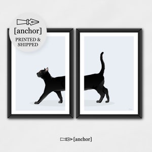 Black Short Hair Cat - Set of 2 Prints, Giclee Print