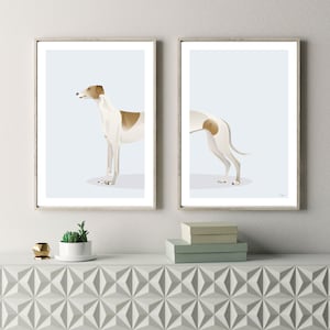 Tan & White Greyhound Dog - Set di 2 stampe digitali, download digitale