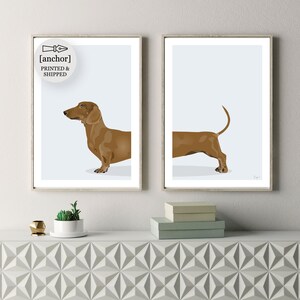 Red Brown Dachshund Dog - Set of 2 Prints, Wiener Sausage Dog, Giclee Print