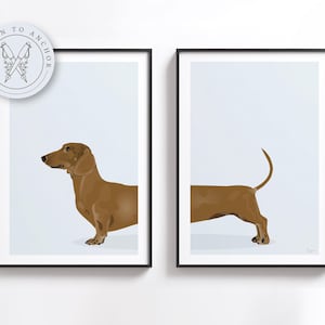 Red Brown Dachshund Dog - Set of 2 Digital Prints, Wiener Sausage Dog, Digital Download
