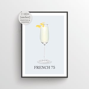 Impresión de archivo French 75, obra de arte de cóctel, impresión giclée, obra de arte de cocina, decoración del hogar, arte de pared minimalista
