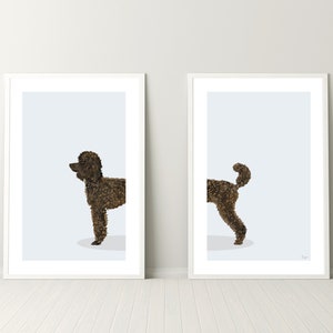 Chocolate Poodle Dog - Set di 2 stampe digitali, barboncino di giochi, download digitale