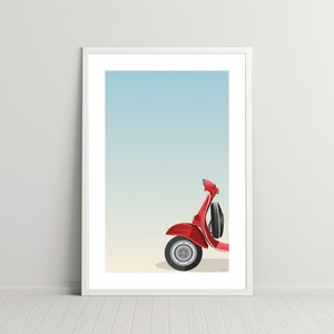 Cherry Red Italian Vespa Digital Print, Digital Download