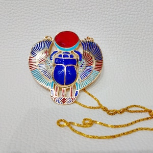 Winged scarab necklace. Scarab amulet. Scarab King. Gold-plated copper made in Egypt