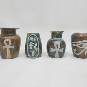Homer stone vase. Vase Ankh. Eye of Horus Vase. Vase Tutankhamun. Carved and engraved by hand. Vase candle holder. Made in Egypt