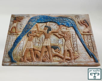 エジプト パピルス絵画 天空の女神ヌト 額縁はなし 女神ヌトの豪華なパピルス画 - 星の女神ヌトの珍しい古代