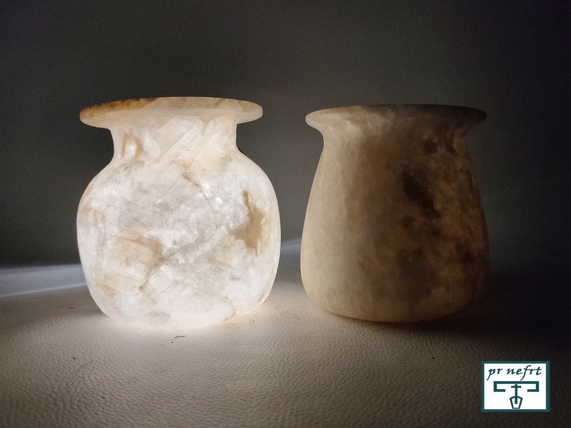 アラバスターの花瓶、エジプト産アラバスターのキャンドルホルダー