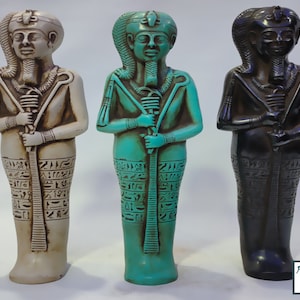 Egyptian moon god Khonsu statue. Khonsu statue. Large 13.5 inches, 3 distinctive colors. Made in Egypt
