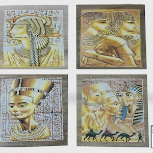 The Papyrus. Papyrus paintings  4 Egyptian style Tutankhamun, Nefertiti, Cleopatra, the Egyptian goddess