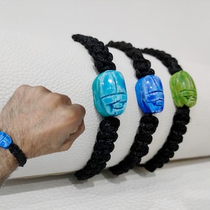 Scarab bracelet. Egyptian scarab and wool bracelet, adjustable size. Scarab bracelet for luck and wealth. Available in three colors