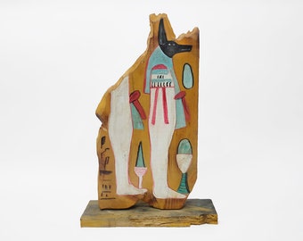 Egyptian Anubis Wooden Tablet Replica - 12x8 Inches