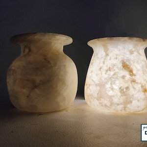 Alabaster vase, egyptian alabaster candle holder, alabaster candle holder, available in two designs. Alabaster, made in Egypt