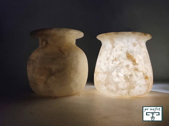 アラバスターの花瓶、エジプト産アラバスターのキャンドルホルダー