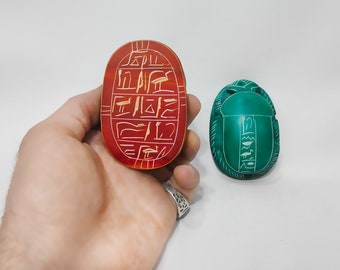 Rare Egyptian scarab amulet. Scarab distinctive ancient writing. Scarab stone. Available in two colors. Made in Egypt