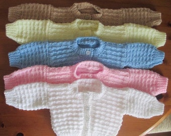 Hand knitted round neck patterned baby cardigan, girl, boy, newborn, 0-3 months, 3-6 months