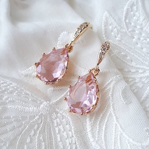 Blush pink bridal drop earrings Small teardrop gold wedding earrings