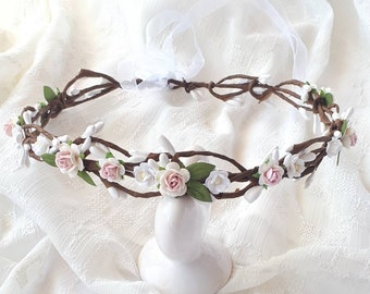 Blush pink wedding flower crown White bridal head piece