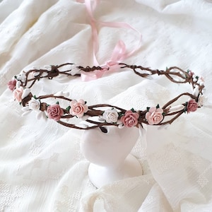 Mauve flower crown Dusty rose wedding head piece Bridal floral crown