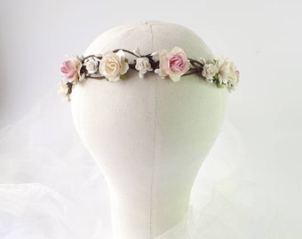 White bridal flower crown Blush floral headpiece