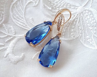 Dusty blue drop earrings Gold dangle blue earrings wedding